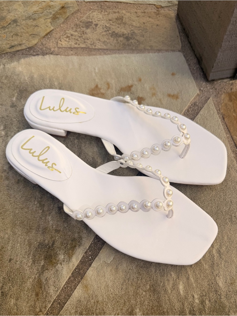 Lulus Saysa White Pearl Thong Sandals